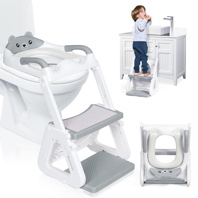 Orzbow 2-IN-1 Potty Training Toilet Seat with Step Stool for Toddler, Stability Training Potty Seat for Kids Boys Girls with Splash Guard and Anti-Slip Pad, Adjustable Ladder & Potty Seat Height