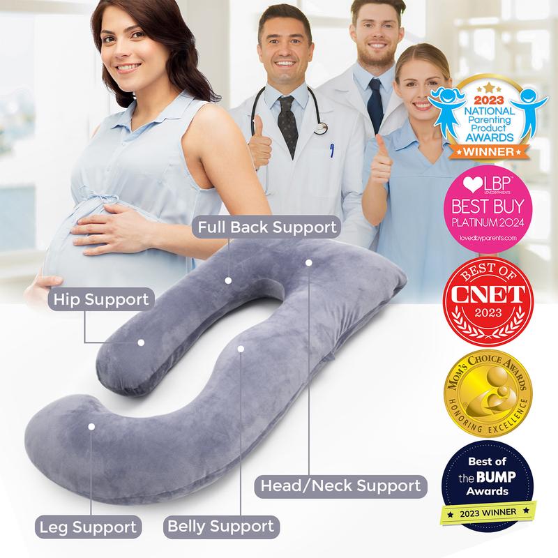 Momcozy Pregnancy Pillows, U Shaped Full Body Maternity Pillow with Removable Cover, 57 Inch Pregnancy Pillows for Sleeping, Grey
