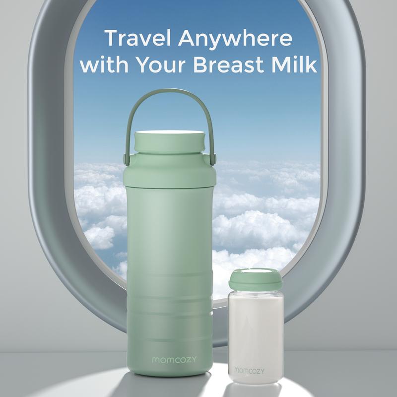 Momcozy 22Oz Portable Breast Milk Cooler for Outdoor, 360°Total Cooling for 24Hours, Larger Capacity Travel Breastmilk Chiller with 2Pcs Baby Bottles for Breastmilk Storage, Breastfeeding Essentials