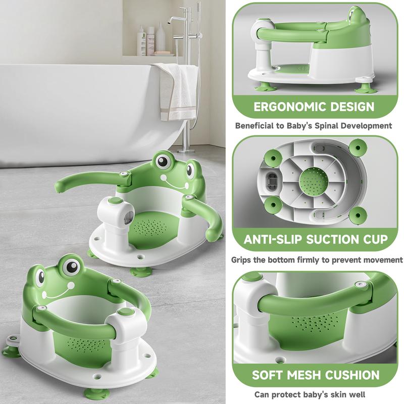 MOREFEEL Frog Design Baby Bath Seat for Babies  - Toddler Bath Seats for Babies Sitting up Non-Slip Infant Bath Tub Chair with 4 Suction Cups & Soft Cushion for Shower Compact Toddler Bathtub Seat Pink Gift Newborn