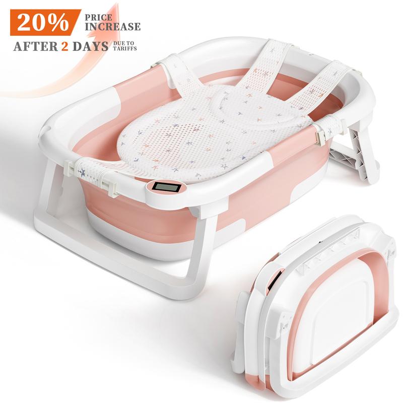 Napei Collapsible Baby Bathtub with Real-Time Temp Monitor, Floating Cushion, Bath Chair,Foldable Baby Bath Tub Set for Newborns & Toddlers, Drainage