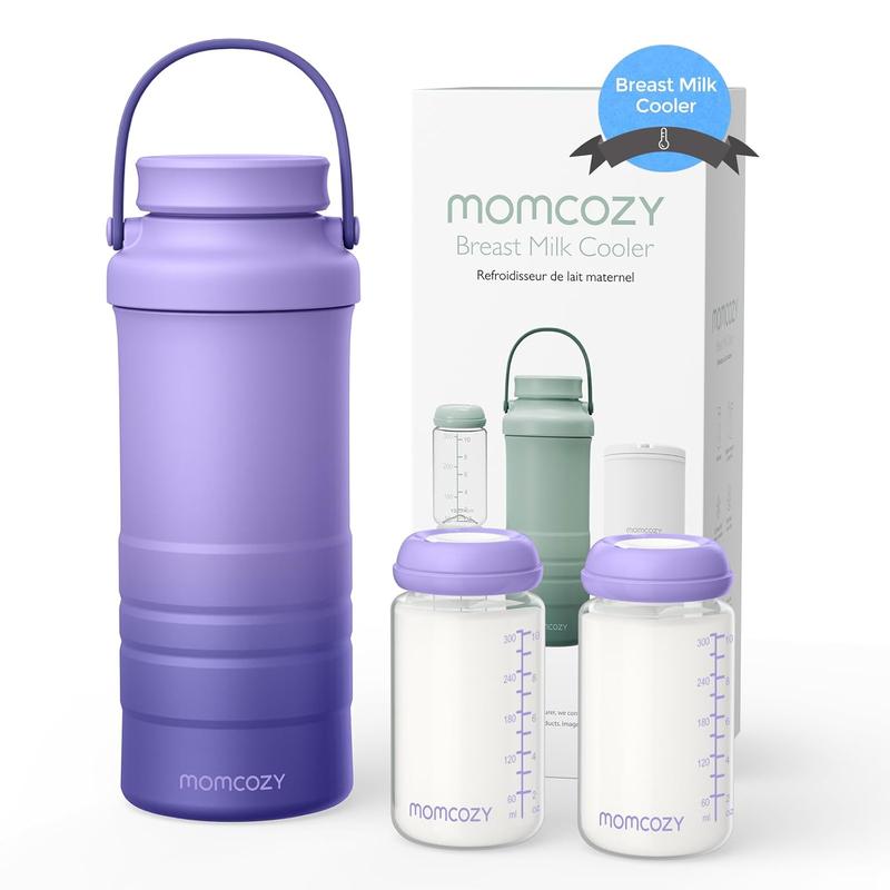 Momcozy 22Oz Portable Breast Milk Cooler for Outdoor, 360°Total Cooling for 24Hours, Larger Capacity Travel Breastmilk Chiller with 2Pcs Baby Bottles for Breastmilk Storage, Breastfeeding Essentials