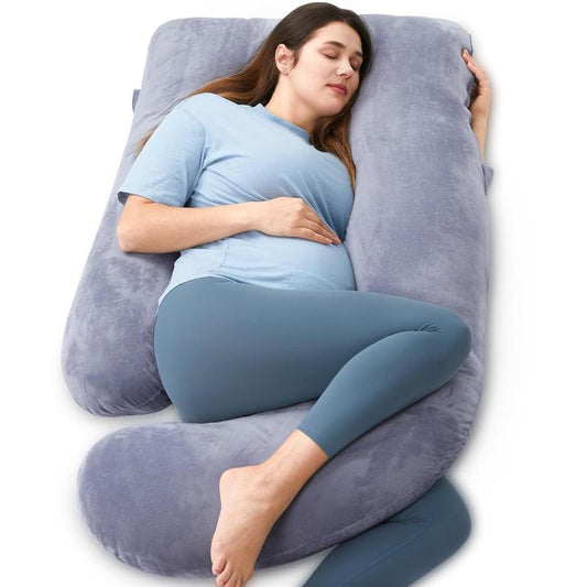Momcozy Pregnancy Pillows, U Shaped Full Body Maternity Pillow with Removable Cover, 57 Inch Pregnancy Pillows for Sleeping, Grey