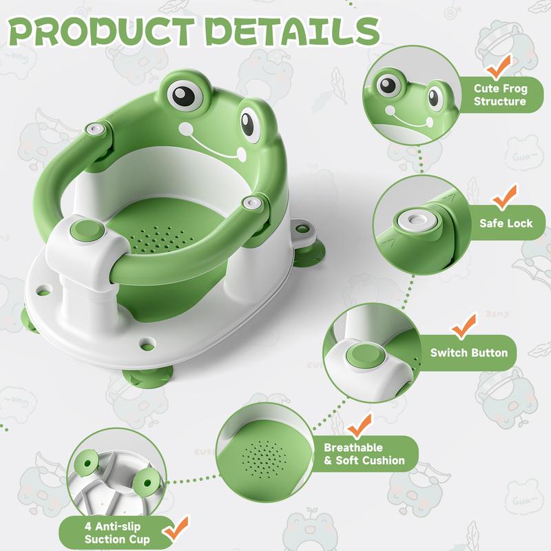 MOREFEEL Frog Design Baby Bath Seat for Babies  - Toddler Bath Seats for Babies Sitting up Non-Slip Infant Bath Tub Chair with 4 Suction Cups & Soft Cushion for Shower Compact Toddler Bathtub Seat Pink Gift Newborn