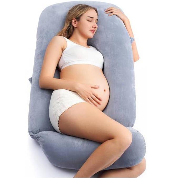 Momcozy Pregnancy Pillows, U Shaped Full Body Maternity Pillow with Removable Cover, 57 Inch Pregnancy Pillows for Sleeping, Grey