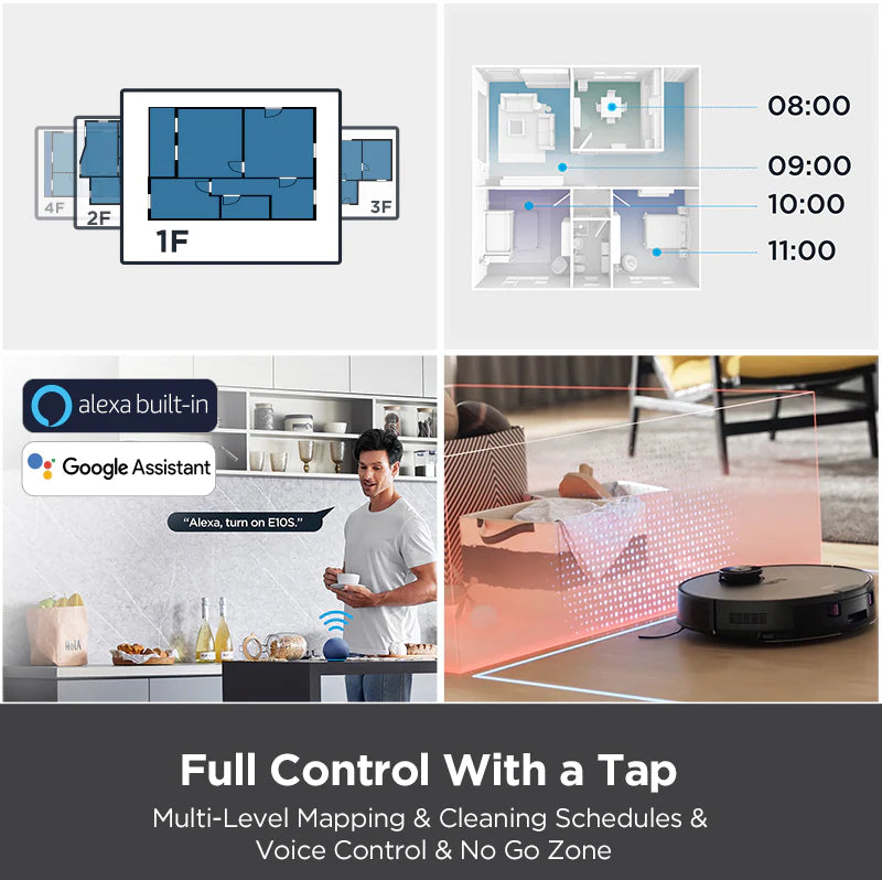 Eureka E10S Robot Vacuum with Bagless Self Emptying Station, Robotic Vacuum Mop Combo, 45-Day Capacity, 4000Pa Suction for Pet Hair, Remote Control 2 in 1 Home Appliance, All-In-One Sweeping and Mopping Robot Hepa Filter Extreme Runtime Lidar Navigation