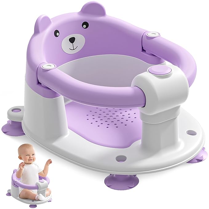MOREFEEL Frog/Bear Design Baby Bath Seat for Babies  - Toddler Bath Seats for Babies Sitting up Non-Slip Infant Bath Tub Chair with 4 Suction Cups & Soft Cushion for Shower Compact Toddler Bathtub Seat Gift Newborn