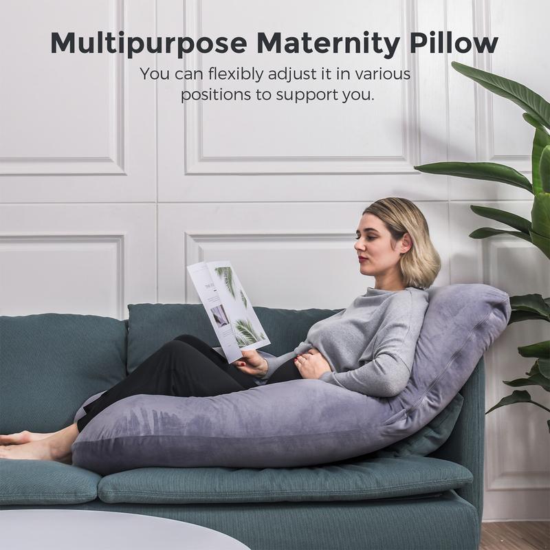 Momcozy Pregnancy Pillows, U Shaped Full Body Maternity Pillow with Removable Cover, 57 Inch Pregnancy Pillows for Sleeping, Grey