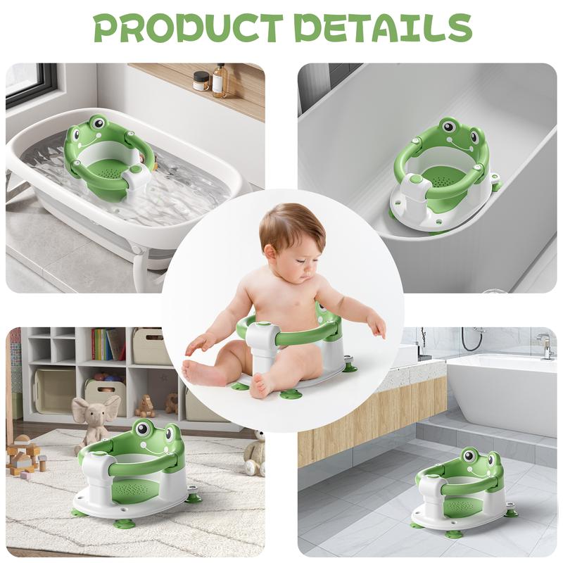 MOREFEEL Frog Design Baby Bath Seat for Babies  - Toddler Bath Seats for Babies Sitting up Non-Slip Infant Bath Tub Chair with 4 Suction Cups & Soft Cushion for Shower Compact Toddler Bathtub Seat Pink Gift Newborn