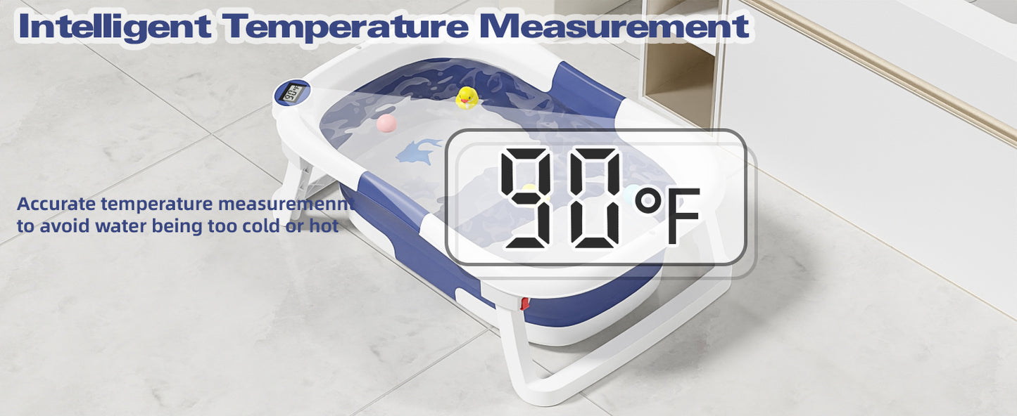 Napei Collapsible Baby Bathtub with Real-Time Temp Monitor, Floating Cushion, Bath Chair,Foldable Baby Bath Tub Set for Newborns & Toddlers, Drainage