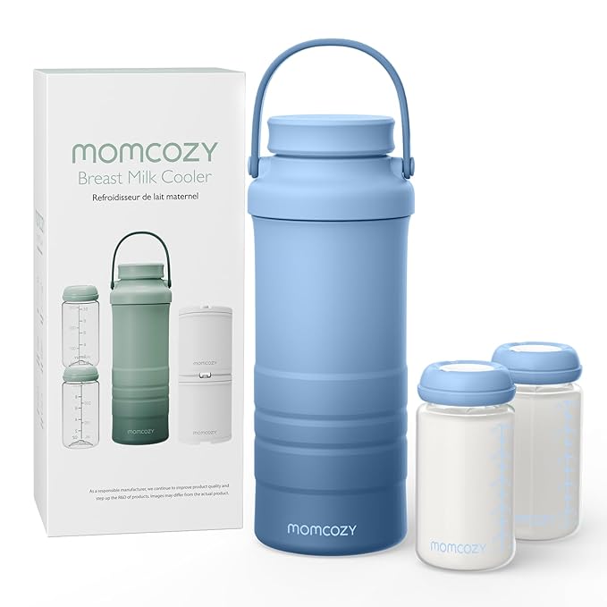 Momcozy 22Oz Portable Breast Milk Cooler for Outdoor, 360°Total Cooling for 24Hours, Larger Capacity Travel Breastmilk Chiller with 2Pcs Baby Bottles for Breastmilk Storage, Breastfeeding Essentials