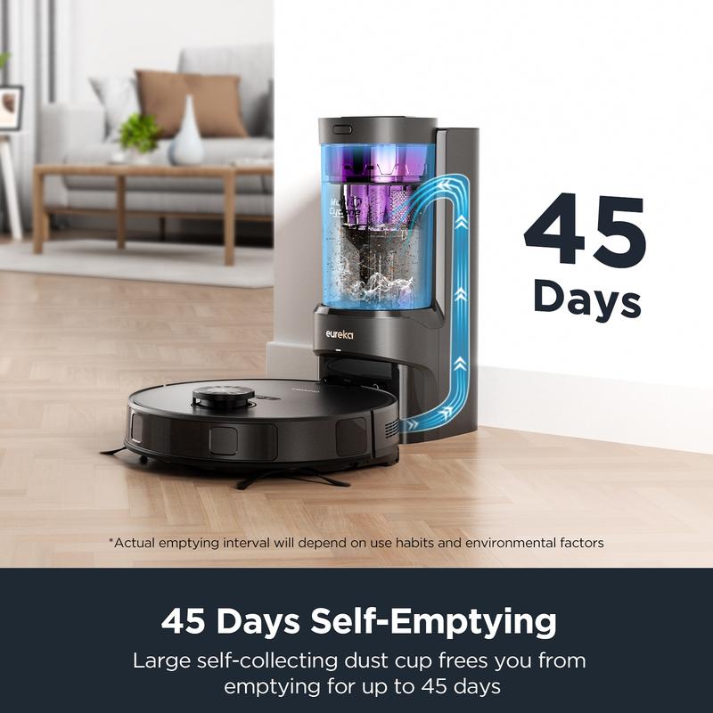 Eureka E10S Robot Vacuum with Bagless Self Emptying Station, Robotic Vacuum Mop Combo, 45-Day Capacity, 4000Pa Suction for Pet Hair, Remote Control 2 in 1 Home Appliance, All-In-One Sweeping and Mopping Robot Hepa Filter Extreme Runtime Lidar Navigation