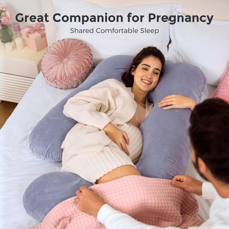 Momcozy Pregnancy Pillows, U Shaped Full Body Maternity Pillow with Removable Cover, 57 Inch Pregnancy Pillows for Sleeping, Grey