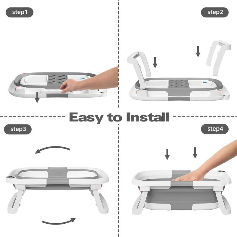 Napei Collapsible Baby Bathtub with Real-Time Temp Monitor, Floating Cushion, Bath Chair,Foldable Baby Bath Tub Set for Newborns & Toddlers, Drainage