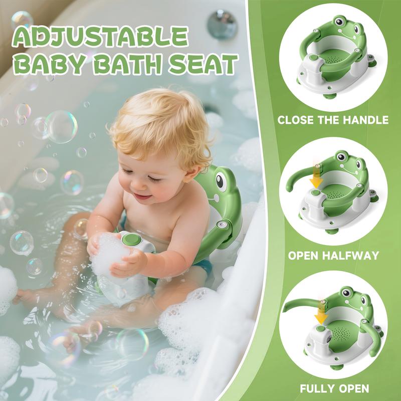 MOREFEEL Frog Design Baby Bath Seat for Babies  - Toddler Bath Seats for Babies Sitting up Non-Slip Infant Bath Tub Chair with 4 Suction Cups & Soft Cushion for Shower Compact Toddler Bathtub Seat Pink Gift Newborn