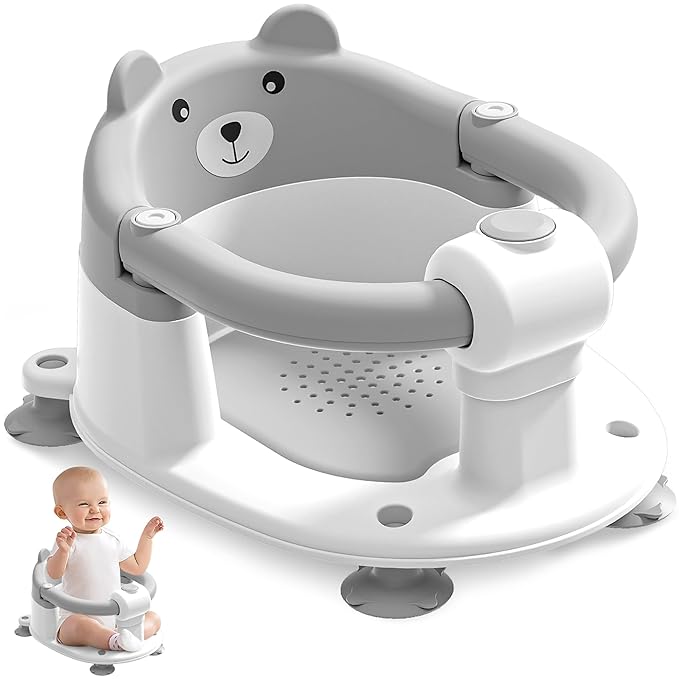 MOREFEEL Frog/Bear Design Baby Bath Seat for Babies  - Toddler Bath Seats for Babies Sitting up Non-Slip Infant Bath Tub Chair with 4 Suction Cups & Soft Cushion for Shower Compact Toddler Bathtub Seat Gift Newborn