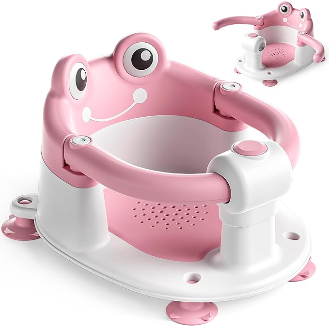 MOREFEEL Frog/Bear Design Baby Bath Seat for Babies  - Toddler Bath Seats for Babies Sitting up Non-Slip Infant Bath Tub Chair with 4 Suction Cups & Soft Cushion for Shower Compact Toddler Bathtub Seat Gift Newborn